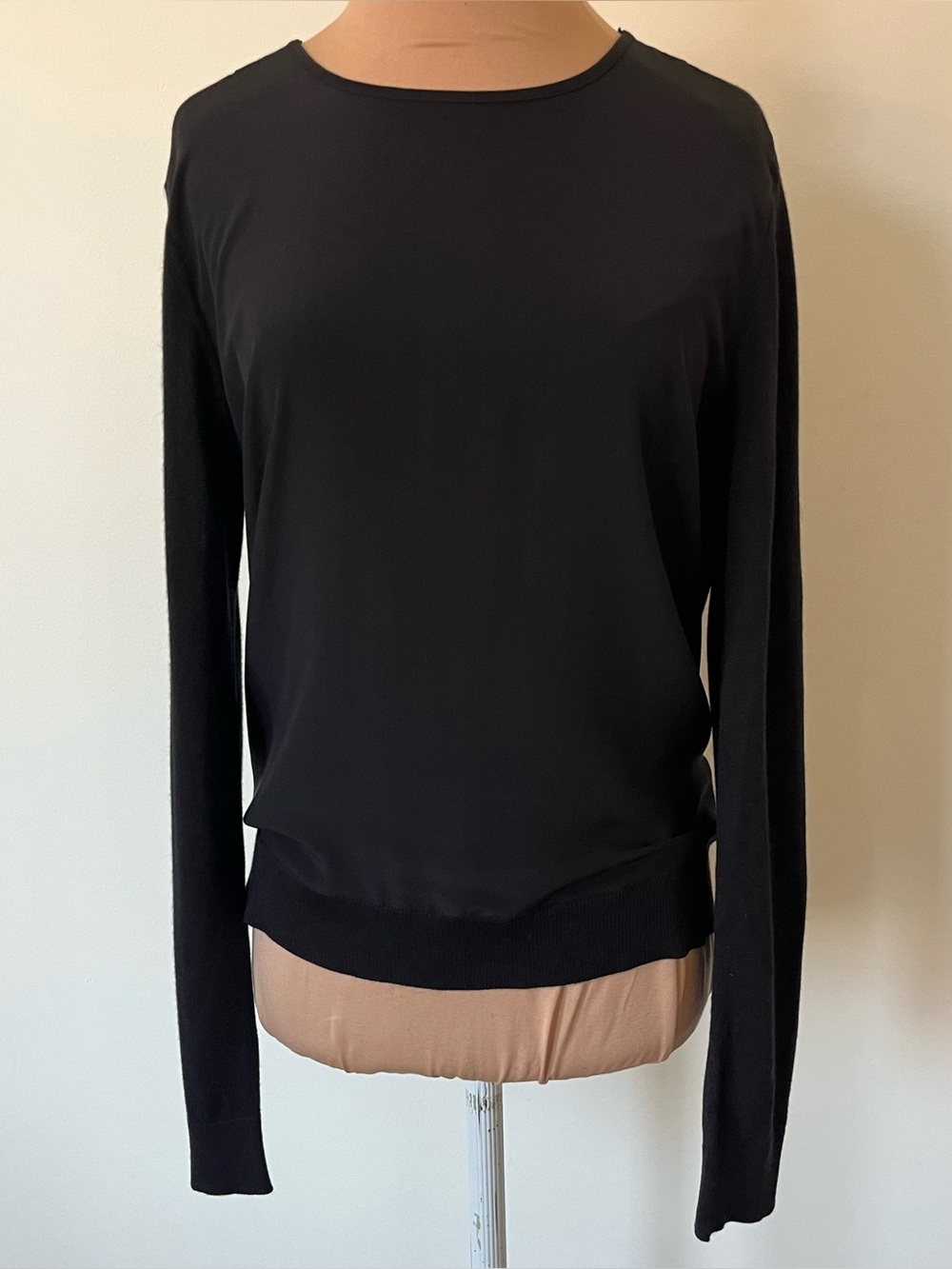 MAGASCHONI Long Sleeve Relaxed Fit Round Neck Silk Cashmere Black Shirt EUC Sz S